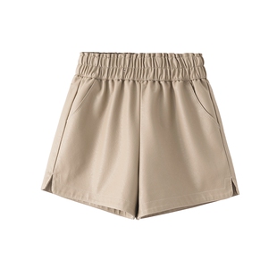 皮短裤女2025年秋季韩版高腰阔腿裤显瘦A字裤百搭外穿打底靴裤子