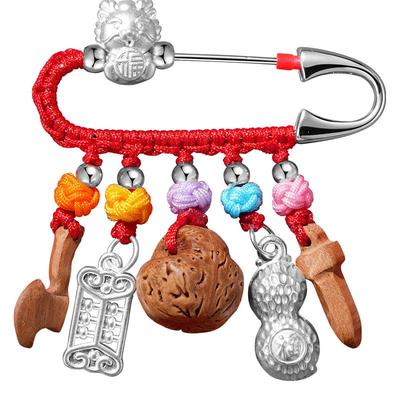 桃篮桃木剑婴儿纯银别针