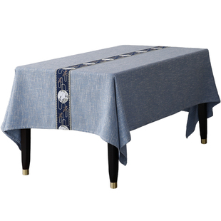 松鹤布艺新中式正长方形茶几布餐桌布台布中国风古风禅意蓝色盖布