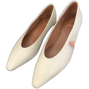 欧洲站软底头层牛皮方头春夏女巫新款简约粗跟小皮鞋奶奶v口单鞋