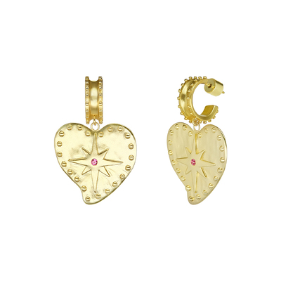 LAZY CIRCLES闪耀爱心星芒耳环复古哑金高级感新年礼物配饰