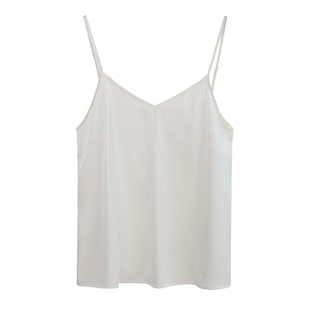 popchrio◆丝滑防透内搭 法式缎面宽松小吊带背心白色打底上衣女