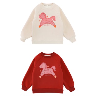 幼悠童装女童马年卫衣加绒保暖儿童小马上衣加厚宽松休闲拜年服潮