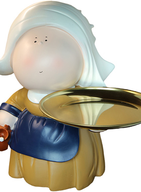 戴珍珠耳环少女钥匙收纳盘摆件