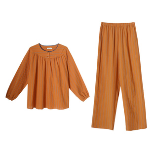 专柜正品朵朵可可家居服睡衣女2025秋季新款纯棉竖条纹套头套装