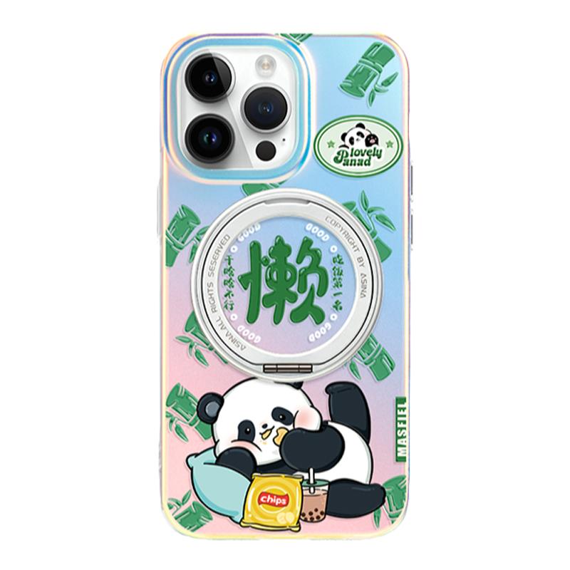 SHEHENG ×佛系熊猫适用于苹果17promax手机壳磁吸带支架一体16pro新14支点壳Lo5防摔保护套高级