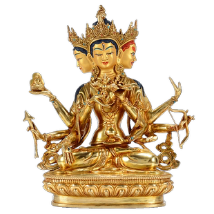 欧斯特尊胜家用铜像 尼泊尔10寸铜鎏金雕花 家居用品客厅桌面摆件