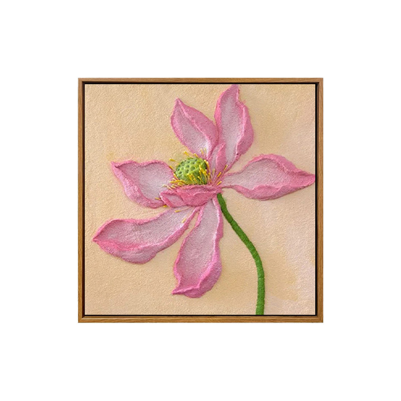 雅调diy肌理画中式荷花装饰画