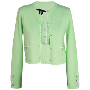 OBEG欧碧倩苹果绿羊毛针织开衫甜辣截短高腰外套10461091