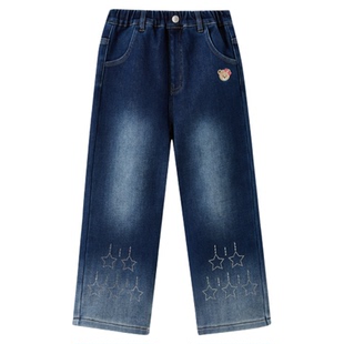 PawinPaw卡通小熊童装25年冬季新款女童加绒直筒牛仔裤时尚百搭