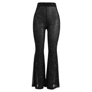 widepantslegs高腰网纱女镂空女裤外穿网纱裤