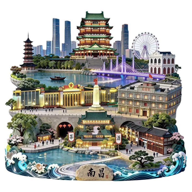 南昌城市风景模型强磁金属冰箱贴