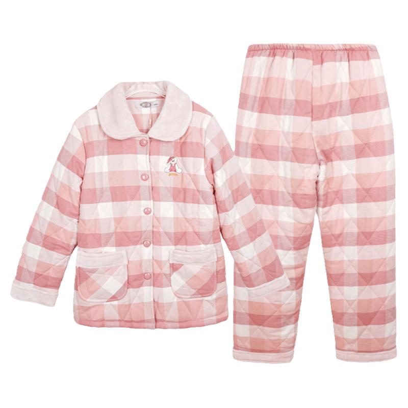美标女士梭织夹棉格子家居服套装