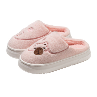棉拖鞋女秋冬季室内家居家用防滑厚底踩屎感毛毛绒保暖情侣外穿男