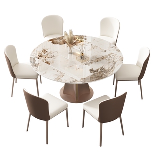 意式轻奢潘多拉岩板餐桌转盘家用小户型旋转伸缩折叠可变圆桌组合