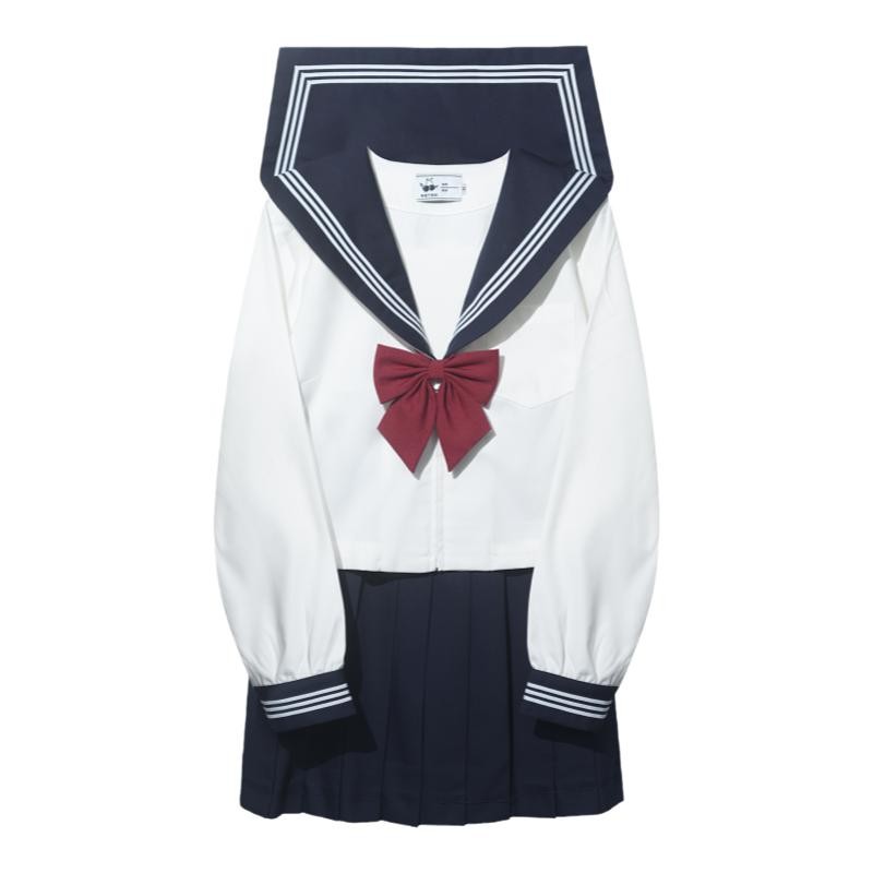 正统关西襟白三本车厘子jk浓绀色基础款正版水手服日系jk裙套装女