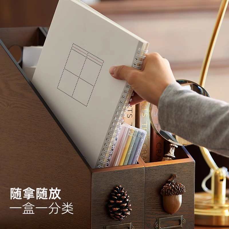 创意木制文件架收纳盒办公桌面a4文件夹置物架书桌杂物资料整理柜