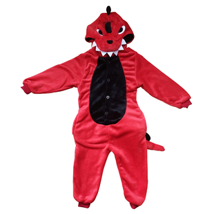 红恐龙儿童卡通动物连体睡衣套装 秋冬款如厕版男女孩宝宝家居服