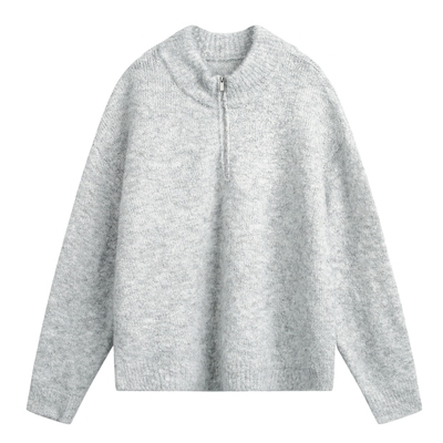 雅痞风绵羊毛半拉链半高领毛衣