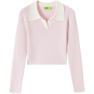 森马针织衫女短款修身小个子2023春季新款抗静电polo领毛衣小香风