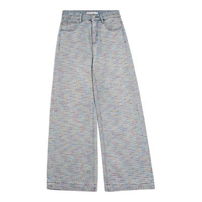 利达 NEW DADADA【彩虹肌理牛仔】复古做旧浅蓝色牛仔裤女直筒裤