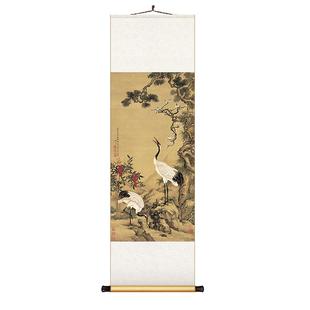 松鹤延年国画竖版玄关画卷轴挂画新中式客厅装饰画中国风茶室壁画