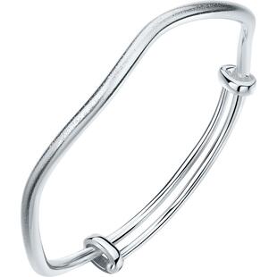 周六福波浪银手镯女S999银实心镯子优雅气质送女友情人节礼物