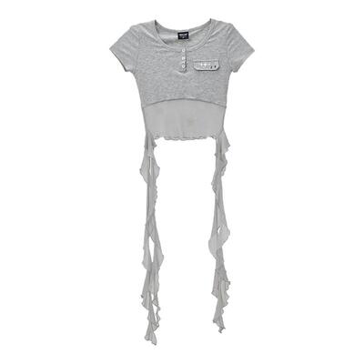 CBXLAB街舞潮牌网纱流苏飘逸爵士辣妹短袖kpop跳舞轻盈夏季上衣女