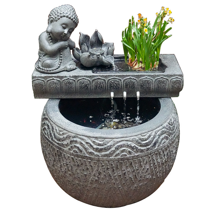 户外庭院禅意流水养鱼池 阳台水系景观水循环大鱼缸喷泉装饰摆件