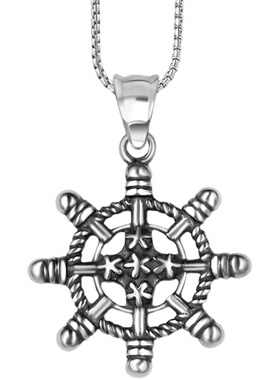 钛钢海军风船舵吊坠项链男款