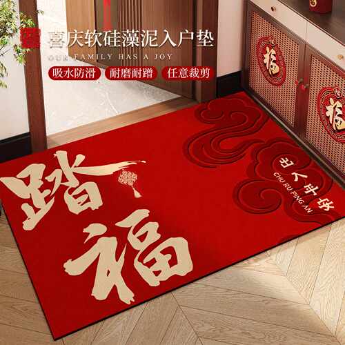 红色入户门地垫进门门口硅藻泥脚垫家用玄关乔迁防滑免洗可擦地毯