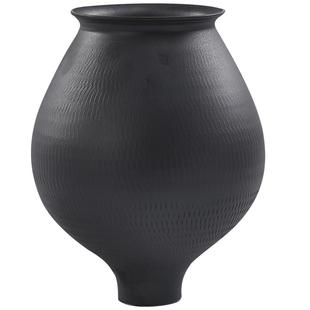 新中式禅意黑色粗陶陶罐摆件高级感陶瓷花瓶客厅酒店样板间装饰品