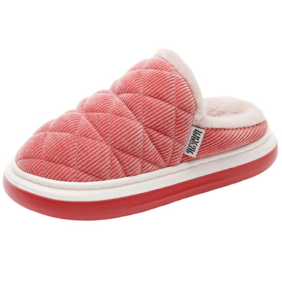 足间舞肌理绒保暖男女家居棉拖鞋