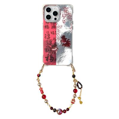 新中式锦鲤挂绳手机壳适用荣耀小米15苹果iPhone17promax华为mate60可斜挎侧背手提手拎防丢摔四角开孔国风女