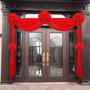大红花球结婚单元门农村大门装饰乔迁婚房门头花绸缎红布门彩绣球