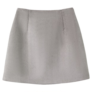 FANLE STUDIOS环保麂皮雾面光泽绒感复古高腰中裙/小A短裙半身裙