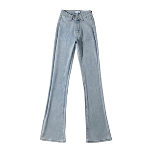 欧美风 V型腰高腰包臀弹力紧身微喇牛仔裤女显腿长超模拖地裤辣妹