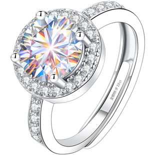 999纯银2克拉莫桑钻银戒指女鸽子蛋钻戒结婚求婚情人节礼物送女友