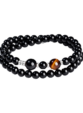 珍尚银黑曜石手链守护平安