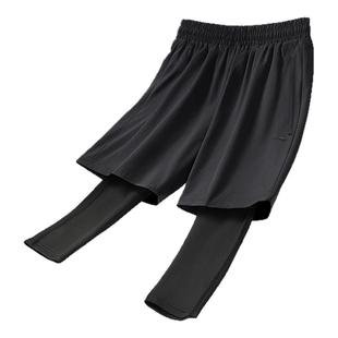 李宁跑步紧身裤男压缩高弹训练速干健身运动篮球打底假两件七分裤