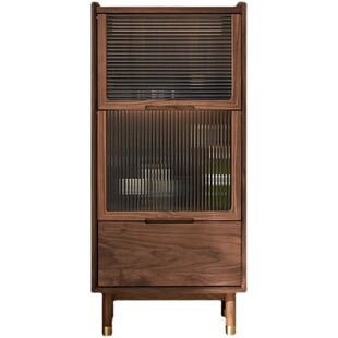 留意北欧黑胡桃实木斗柜客厅轻奢边柜储物柜简约收纳柜电视柜边柜