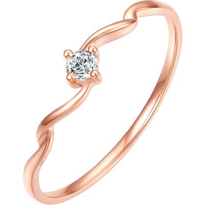 周六福18K金钻石戒指女波纹天然真钻璀璨au750玫瑰金四爪单镶官方