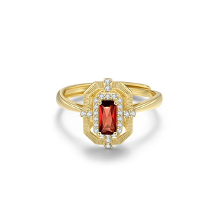 奈小鹿天然石榴石纯银金色开口戒指女复古轻奢首饰中古回流风