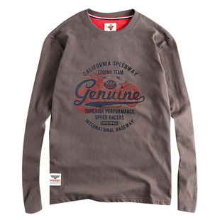 港风个性复古机车字母图案长袖T恤男 水洗磨毛全棉舒适百搭打底衫