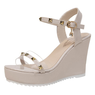 女士罗马坡跟凉鞋2026夏季新款仙女风一字带厚底防水台露趾高跟鞋