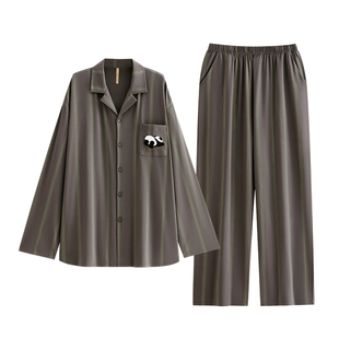 家乐芬睡衣男士春秋款纯棉长袖家居服休闲条纹开衫熊猫套装高级感