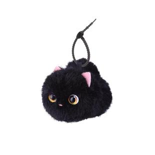 翻滚小猫毛绒公仔拉绳旋转小黑猫咪玩偶拉线转圈钥匙扣挂件礼物