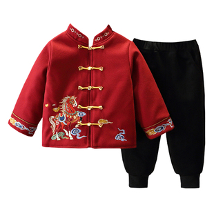 男童拜年服儿童加绒套装冬装唐装男宝新中式古风新年冬季表演服潮
