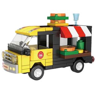 城市汽车积木男孩儿童益智救护公交消防车拼装玩具乐小高生日礼物