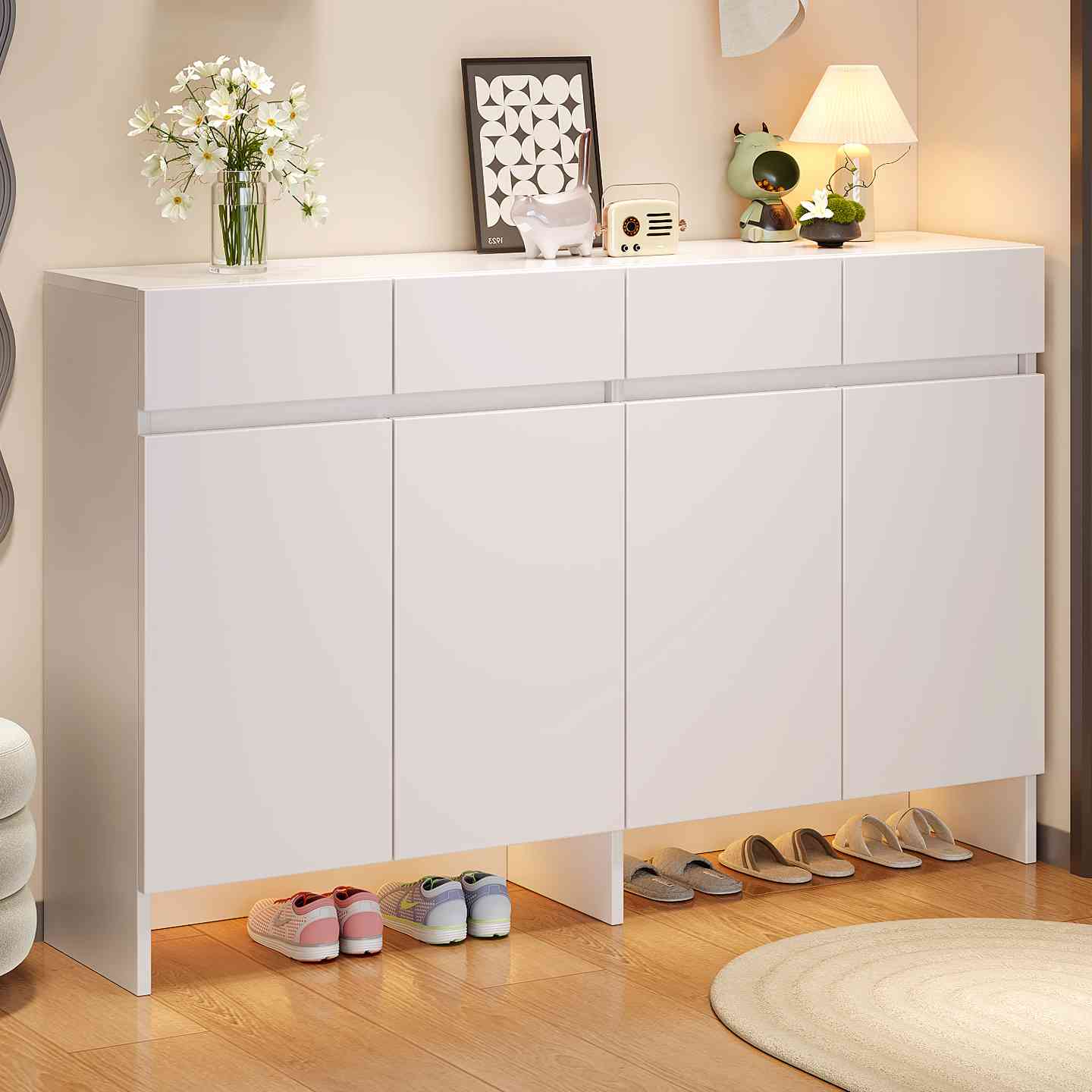 全实木鞋柜家用门口走廊入户储物柜室内带抽屉一体落地靠墙玄关柜